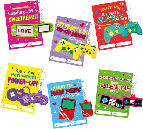 Fancy Land 30 Pack Valentines Gifts for Kids Classroom Video Game Silicone Keychains Kids Valentines Day Cards for School Classroom Exchange Gifts Party Favors in Saudi Arabia