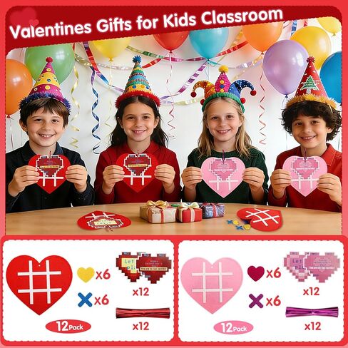 24 Pack Valentines Day Gifts for Kids Classroom, Tic Tac Toe Game with Valentines Exchange Cards for School Boys Girls Party Favors in Saudi Arabia