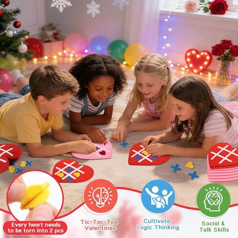 24 Pack Valentines Day Gifts for Kids Classroom, Tic Tac Toe Game with Valentines Exchange Cards for School Boys Girls Party Favors in Saudi Arabia