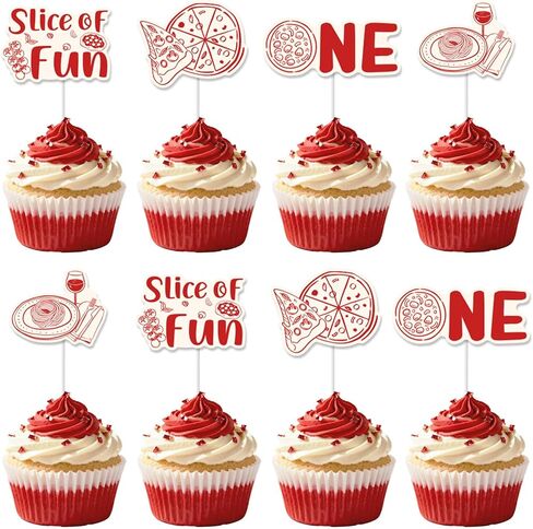 Cheereveal 24pcs Pizza 1st Birthday Cupcake Toppers, Slice of Fun Cake Decorations Picks, Italian Fast Food Cooking Themed First Birthday Baby Shower Party Supplies in Saudi Arabia