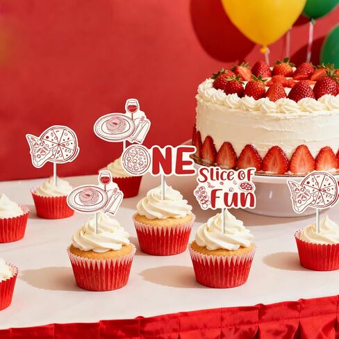 Cheereveal 24pcs Pizza 1st Birthday Cupcake Toppers, Slice of Fun Cake Decorations Picks, Italian Fast Food Cooking Themed First Birthday Baby Shower Party Supplies in Saudi Arabia