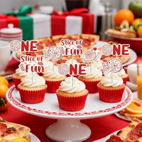 Cheereveal 24pcs Pizza 1st Birthday Cupcake Toppers, Slice of Fun Cake Decorations Picks, Italian Fast Food Cooking Themed First Birthday Baby Shower Party Supplies in Saudi Arabia