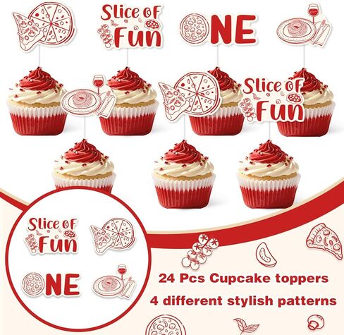 Cheereveal 24pcs Pizza 1st Birthday Cupcake Toppers, Slice of Fun Cake Decorations Picks, Italian Fast Food Cooking Themed First Birthday Baby Shower Party Supplies in Saudi Arabia