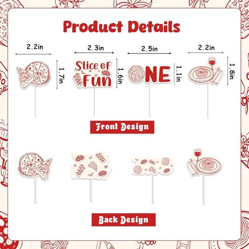 Cheereveal 24pcs Pizza 1st Birthday Cupcake Toppers, Slice of Fun Cake Decorations Picks, Italian Fast Food Cooking Themed First Birthday Baby Shower Party Supplies in Saudi Arabia