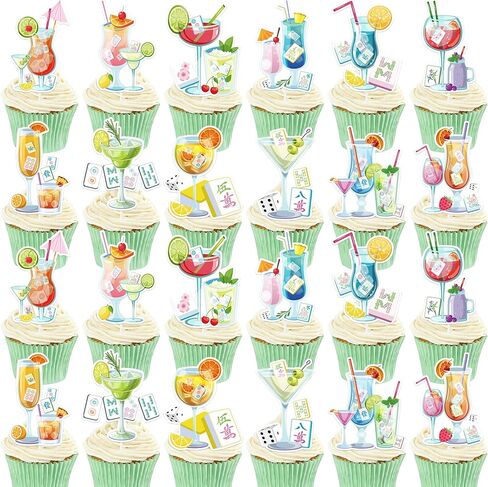 لوازم حفلات أعياد الميلاد من Mahjong - مجموعة مكونة من 24 قطعة من أغطية الكب كيك والكب كيك والحلوى وديكور الكوكتيل ماه جونغ تحت عنوان الزينة المفضلة للنساء والفتيات والاحتفالات الليلية in Kuwait