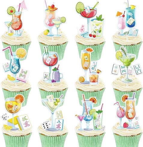 لوازم حفلات أعياد الميلاد من Mahjong - مجموعة مكونة من 24 قطعة من أغطية الكب كيك والكب كيك والحلوى وديكور الكوكتيل ماه جونغ تحت عنوان الزينة المفضلة للنساء والفتيات والاحتفالات الليلية in Kuwait