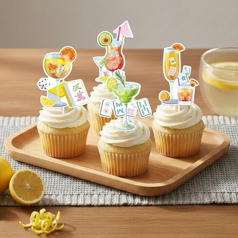 لوازم حفلات أعياد الميلاد من Mahjong - مجموعة مكونة من 24 قطعة من أغطية الكب كيك والكب كيك والحلوى وديكور الكوكتيل ماه جونغ تحت عنوان الزينة المفضلة للنساء والفتيات والاحتفالات الليلية in Kuwait