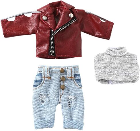 niannyyhouse 1/12 BJD OB11 Doll Clothes Leather Jacket Vest Ripped Jeans Doll Dressup (Black) in Saudi Arabia