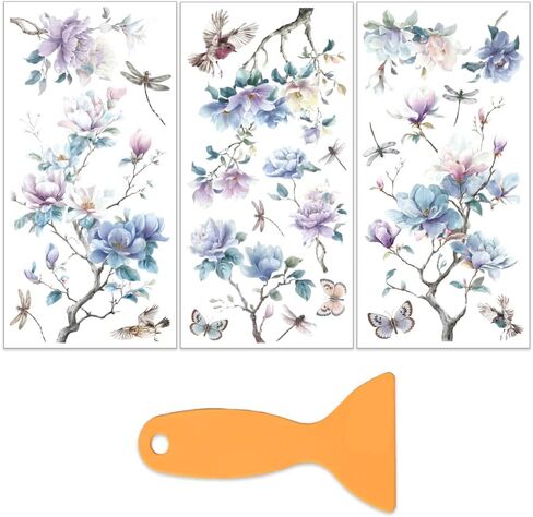 OLYCRAFT 3Pcs Peony Flowers Rub on Transfers for Furniture and Crafts 6x12 Inch Large Botanical Furniture Decals Decor Vintage Floral Transfer Stickers with 1pc Scraper for Glass Cups Cabinets Decor in Saudi Arabia
