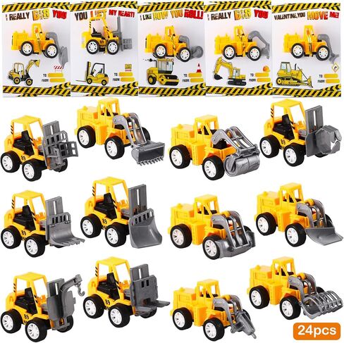 Roowest 24 Set Valentine's Day Gifts for Kids Bulk Construction Vehicle Valentines Card Pull Back Construction Truck Toy with Card for Girl Boy School Classroom Preschool Exchange Gifts Party Favor in Saudi Arabia