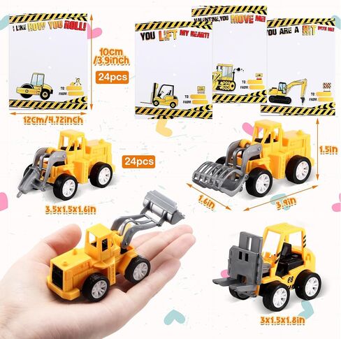 Roowest 24 Set Valentine's Day Gifts for Kids Bulk Construction Vehicle Valentines Card Pull Back Construction Truck Toy with Card for Girl Boy School Classroom Preschool Exchange Gifts Party Favor in Saudi Arabia