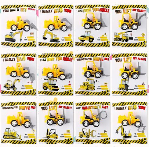 Roowest 24 Set Valentine's Day Gifts for Kids Bulk Construction Vehicle Valentines Card Pull Back Construction Truck Toy with Card for Girl Boy School Classroom Preschool Exchange Gifts Party Favor in Saudi Arabia