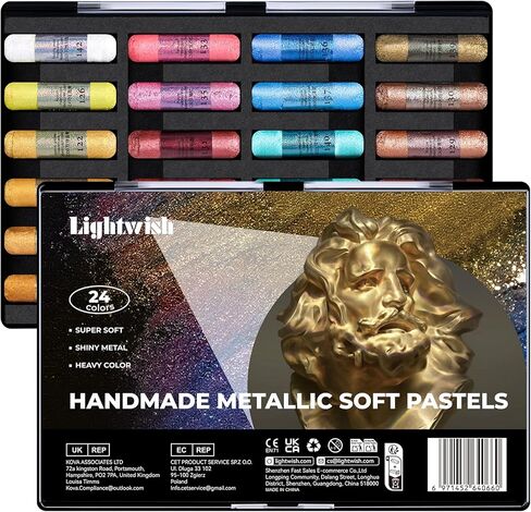 LIGHTWISH Handmade Metallic Soft Pastel Set 24 Colors,Super Soft & Blendable Chalk Pastel Sticks for Professional Drawing Painting,Blending in Saudi Arabia