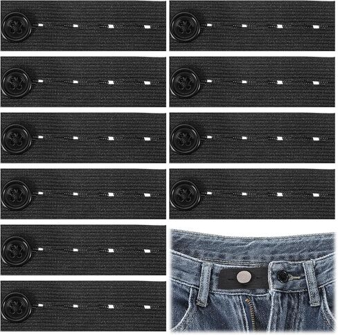Bremorou 10 Pcs Elastic Waist Extenders For Pants Adjustable Waistband Button Extenders For Pregnancy, Maternity 4 Button Holes For Jeans Pants Women And Men Weight Gain (Black) in Saudi Arabia