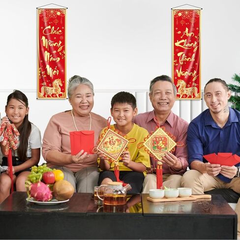 Tet Decorations Vietnamese 2026, Vietnamese New Year Decorations Porch Banner, 35'' x 11.42'' Chuc Mung Nam Moi Banner for Tet Lunar New Year Party Indoor Outdoor Festival in Kuwait