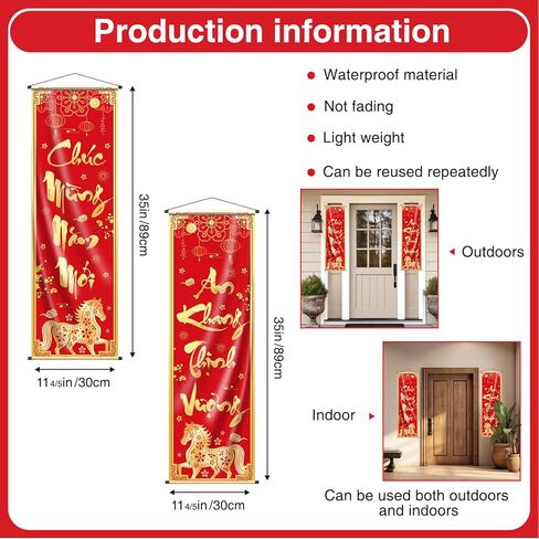 Tet Decorations Vietnamese 2026, Vietnamese New Year Decorations Porch Banner, 35'' x 11.42'' Chuc Mung Nam Moi Banner for Tet Lunar New Year Party Indoor Outdoor Festival in Kuwait