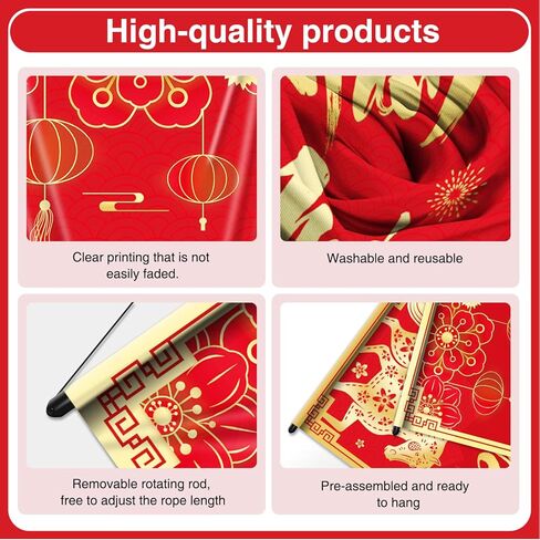 Tet Decorations Vietnamese 2026, Vietnamese New Year Decorations Porch Banner, 35'' x 11.42'' Chuc Mung Nam Moi Banner for Tet Lunar New Year Party Indoor Outdoor Festival in Kuwait