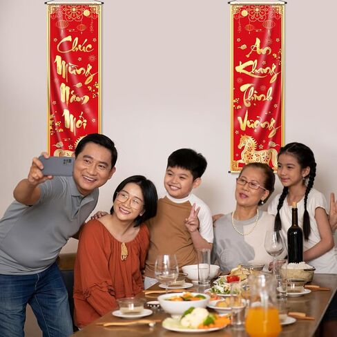 Tet Decorations Vietnamese 2026, Vietnamese New Year Decorations Porch Banner, 35'' x 11.42'' Chuc Mung Nam Moi Banner for Tet Lunar New Year Party Indoor Outdoor Festival in Kuwait