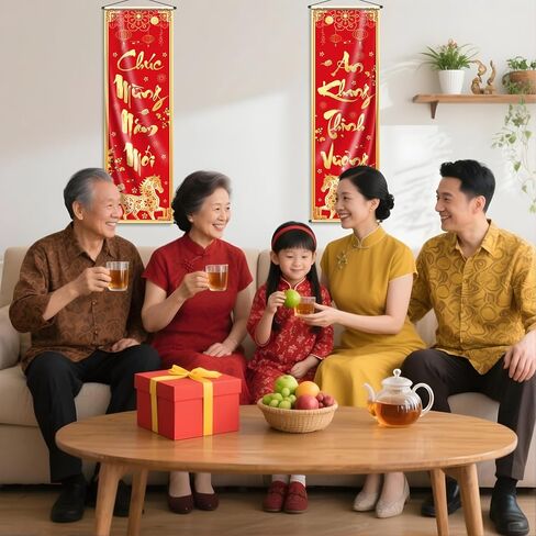 Tet Decorations Vietnamese 2026, Vietnamese New Year Decorations Porch Banner, 35'' x 11.42'' Chuc Mung Nam Moi Banner for Tet Lunar New Year Party Indoor Outdoor Festival in Kuwait