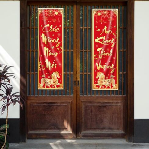 Tet Decorations Vietnamese 2026, Vietnamese New Year Decorations Porch Banner, 35'' x 11.42'' Chuc Mung Nam Moi Banner for Tet Lunar New Year Party Indoor Outdoor Festival in Kuwait