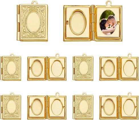 UNICRAFTALE حوالي 12 قطعة مستطيلة من إطار الصورة على شكل كتاب قلادة سحرية ذهبية اللون مع حلقة معدنية من الذاكرة صور المعلقات لصنع المجوهرات وقلادة وسوار الحرف اليدوية in Kuwait