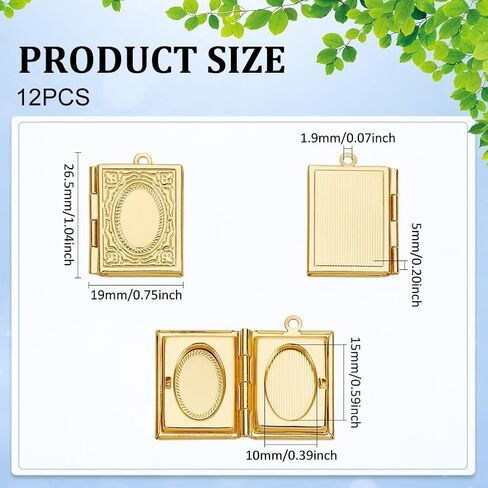 UNICRAFTALE حوالي 12 قطعة مستطيلة من إطار الصورة على شكل كتاب قلادة سحرية ذهبية اللون مع حلقة معدنية من الذاكرة صور المعلقات لصنع المجوهرات وقلادة وسوار الحرف اليدوية in Kuwait