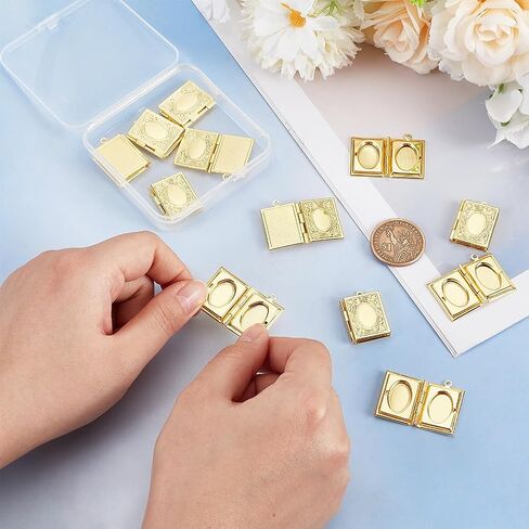 UNICRAFTALE حوالي 12 قطعة مستطيلة من إطار الصورة على شكل كتاب قلادة سحرية ذهبية اللون مع حلقة معدنية من الذاكرة صور المعلقات لصنع المجوهرات وقلادة وسوار الحرف اليدوية in Kuwait