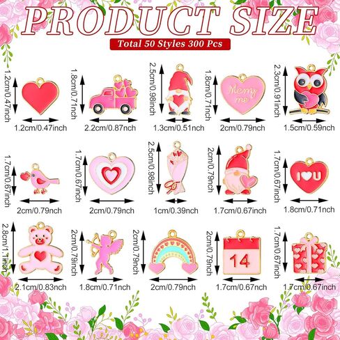 Equsion 300 Pcs Valentines Charms for Jewelry Making Valentine's Day Heart Charms Bulk Enamel Cute Cupid Gnome Rose Pendants for Bracelets Necklaces Earrings DIY Craft Making Love Gifts in Saudi Arabia