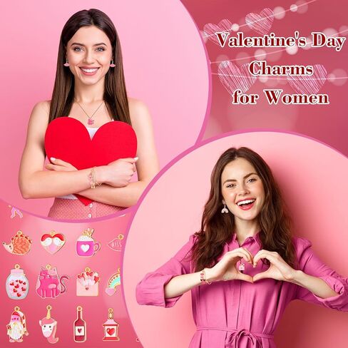 Equsion 300 Pcs Valentines Charms for Jewelry Making Valentine's Day Heart Charms Bulk Enamel Cute Cupid Gnome Rose Pendants for Bracelets Necklaces Earrings DIY Craft Making Love Gifts in Saudi Arabia