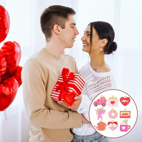 Equsion 300 Pcs Valentines Charms for Jewelry Making Valentine's Day Heart Charms Bulk Enamel Cute Cupid Gnome Rose Pendants for Bracelets Necklaces Earrings DIY Craft Making Love Gifts in Saudi Arabia
