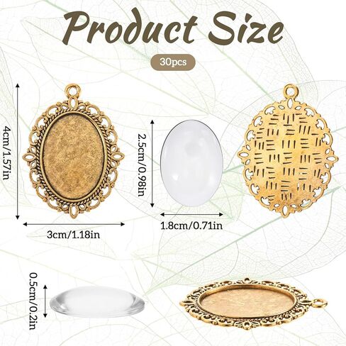 30 Pcs Pendant Tray Kit, 15 Pcs 30 x 40 mm Oval Bezel Blank Pendant Trays Base, 15 Pcs Transparent Glass Cabochons, Cameo Pendants for DIY Bridal Bouquet Photo Pendants Memorial Jewelry Making Necklace in Saudi Arabia