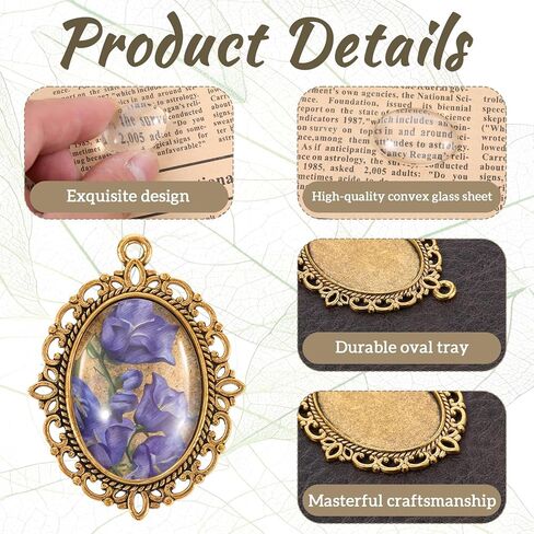 30 Pcs Pendant Tray Kit, 15 Pcs 30 x 40 mm Oval Bezel Blank Pendant Trays Base, 15 Pcs Transparent Glass Cabochons, Cameo Pendants for DIY Bridal Bouquet Photo Pendants Memorial Jewelry Making Necklace in Saudi Arabia