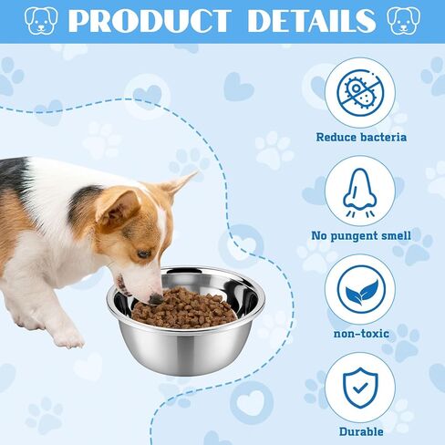 2 Pack Stainless Steel Dog Bowls 6 Cup Large Dog Food Bowl and Water Dish, Non-Slip Metal Pet Bowls for Medium Dogs & Puppies in Saudi Arabia