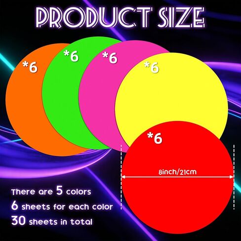 Whaline 30Pcs Neon Colored Round Stickers 8 Inch Glow in The Dark Self-Adhesive Decals for Birthday Wedding Dance Floor Party Decor DIY Crafts Supplies in Saudi Arabia