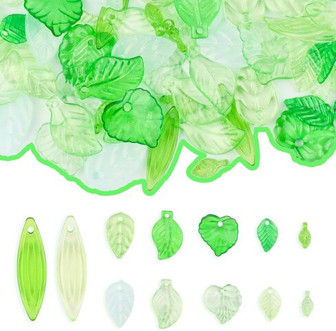 120 Pcs Transparent Green Leaf Beads – Glass & Acrylic Maple Leaves Beads Green Flower Beads for Jewelry Making & DIY Crafts – Tiny Leaf Pendants for Necklace, Bracelet, Earring & Wind Chimes in Kuwait