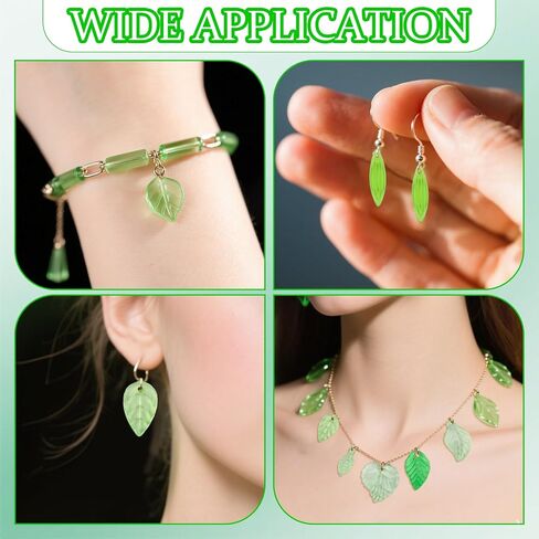120 Pcs Transparent Green Leaf Beads – Glass & Acrylic Maple Leaves Beads Green Flower Beads for Jewelry Making & DIY Crafts – Tiny Leaf Pendants for Necklace, Bracelet, Earring & Wind Chimes in Kuwait