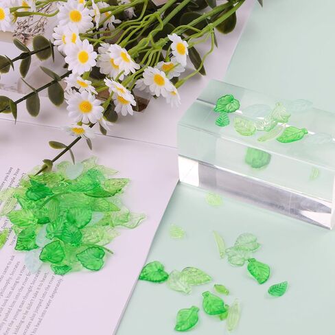 120 Pcs Transparent Green Leaf Beads – Glass & Acrylic Maple Leaves Beads Green Flower Beads for Jewelry Making & DIY Crafts – Tiny Leaf Pendants for Necklace, Bracelet, Earring & Wind Chimes in Kuwait