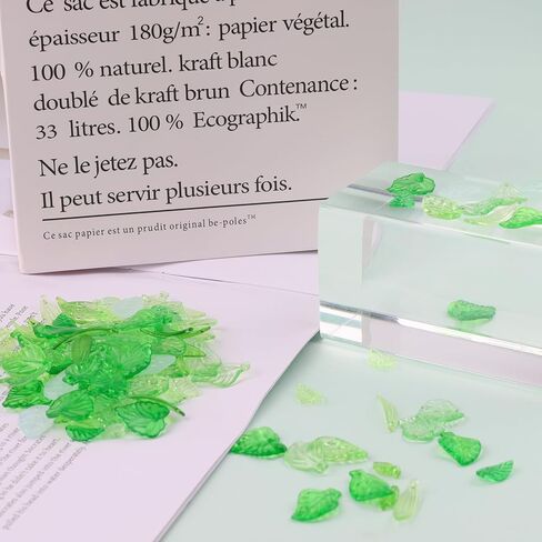 120 Pcs Transparent Green Leaf Beads – Glass & Acrylic Maple Leaves Beads Green Flower Beads for Jewelry Making & DIY Crafts – Tiny Leaf Pendants for Necklace, Bracelet, Earring & Wind Chimes in Kuwait