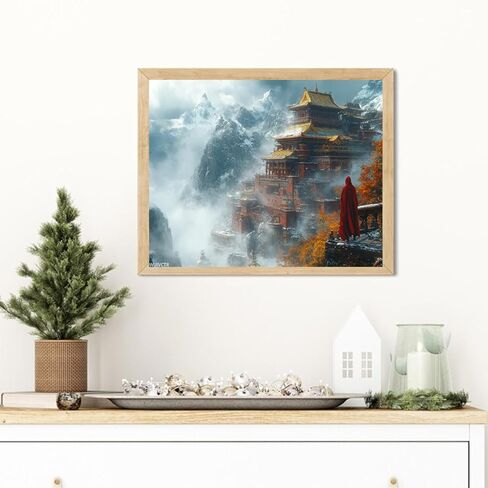 WUIVCTR Paint by Numbers, Tibetan Through Mountain Temple, Adult Crafts Adult Paint by Number Kits, Arts Crafts for Home Decor (No Frame, 16x20 inch) in Saudi Arabia