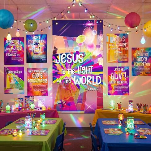 wearage 7 قطع vbs زينة كبيرة غطاء باب يسوع 6 ملصقات نيون الكتاب المقدس vbs يسوع منارة باب ديكور ملصقات لوحة الإعلانات المسيحية للصيف مهنة الكنيسة المدرسة الفصول الدراسية in Kuwait