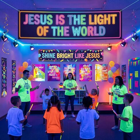 wearage 7 قطع vbs زينة كبيرة غطاء باب يسوع 6 ملصقات نيون الكتاب المقدس vbs يسوع منارة باب ديكور ملصقات لوحة الإعلانات المسيحية للصيف مهنة الكنيسة المدرسة الفصول الدراسية in Kuwait