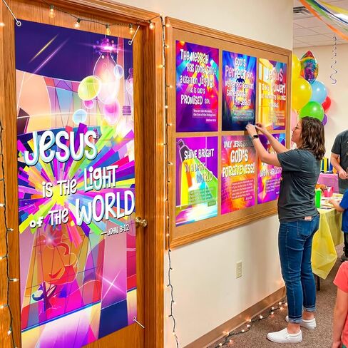 wearage 7 قطع vbs زينة كبيرة غطاء باب يسوع 6 ملصقات نيون الكتاب المقدس vbs يسوع منارة باب ديكور ملصقات لوحة الإعلانات المسيحية للصيف مهنة الكنيسة المدرسة الفصول الدراسية in Kuwait