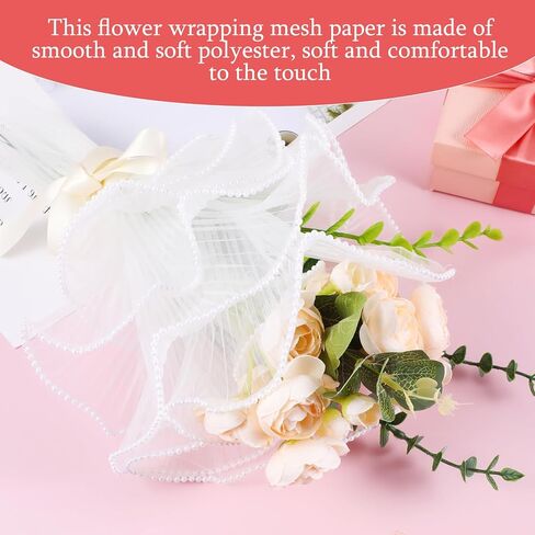Ptwola 4 ياردة زهرة التفاف شبكة ورقة حافة اللؤلؤ التجاعيد باقة ورق التعبئة والتغليف ل DIY CraftsParty لصالح ديكور بائع الزهور لوازم الزفاف هدية التعبئة والتغليف in Saudi Arabia