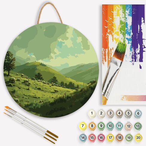 New Zealand Countryside Paint by Numbers Kit for Adults - DIY Sheep Grazing Green Hill Painting on Canvas 16x20In, Framed Acrylic Paint Set for Beginners, Farm Art for Home Decoration or Gifts in Saudi Arabia