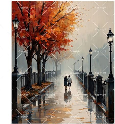 Autumn Walkway Paint by Numbers Kit for Adults - DIY Couple with Umbrella Painting on Canvas 16x20In, Acrylic Paint Set, Suitable for Beginners, Art for Home Decoration or Gifts in Saudi Arabia