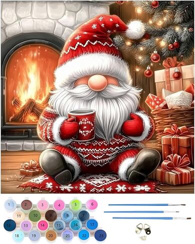 MEIYUDA Christmas Paint by Numbers Kit, Gnome Paint by Numbers for Adults Beginners, DIY Acrylic Oil Painting by Number on Canvas for Home Wall Decor and Present 14x14in in Saudi Arabia