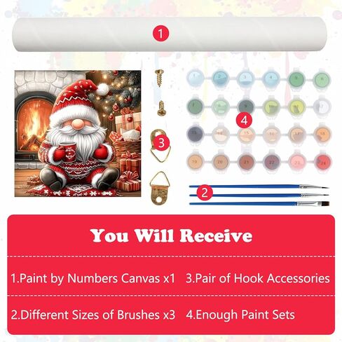 MEIYUDA Christmas Paint by Numbers Kit, Gnome Paint by Numbers for Adults Beginners, DIY Acrylic Oil Painting by Number on Canvas for Home Wall Decor and Present 14x14in in Saudi Arabia