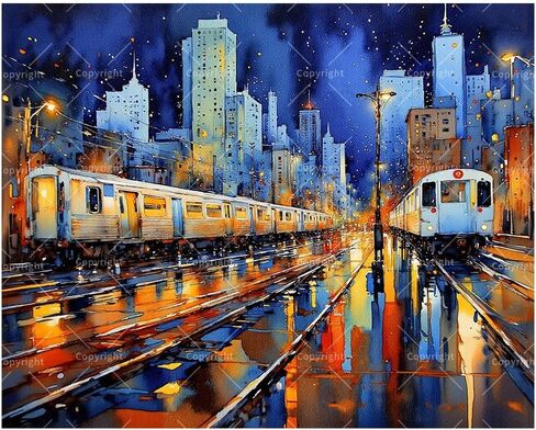 Cityscape Paint by Numbers Kit for Adults - DIY Night Subway Trains and City Lights Painting on Canvas, Acrylic Paint Set for Beginners, Urban Art for Home Decoration or Gifts(12X16IN Framed) in Saudi Arabia