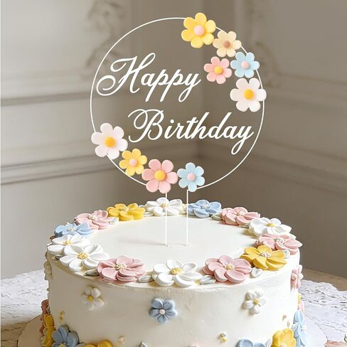 Coucoland Birthday Cake Toppers - 3D Vintage Daisy Flower Acrylic Cake Decorations for Birthday Wedding Baby Shower Supplies in Saudi Arabia