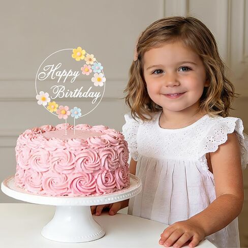 Coucoland Birthday Cake Toppers - 3D Vintage Daisy Flower Acrylic Cake Decorations for Birthday Wedding Baby Shower Supplies in Saudi Arabia